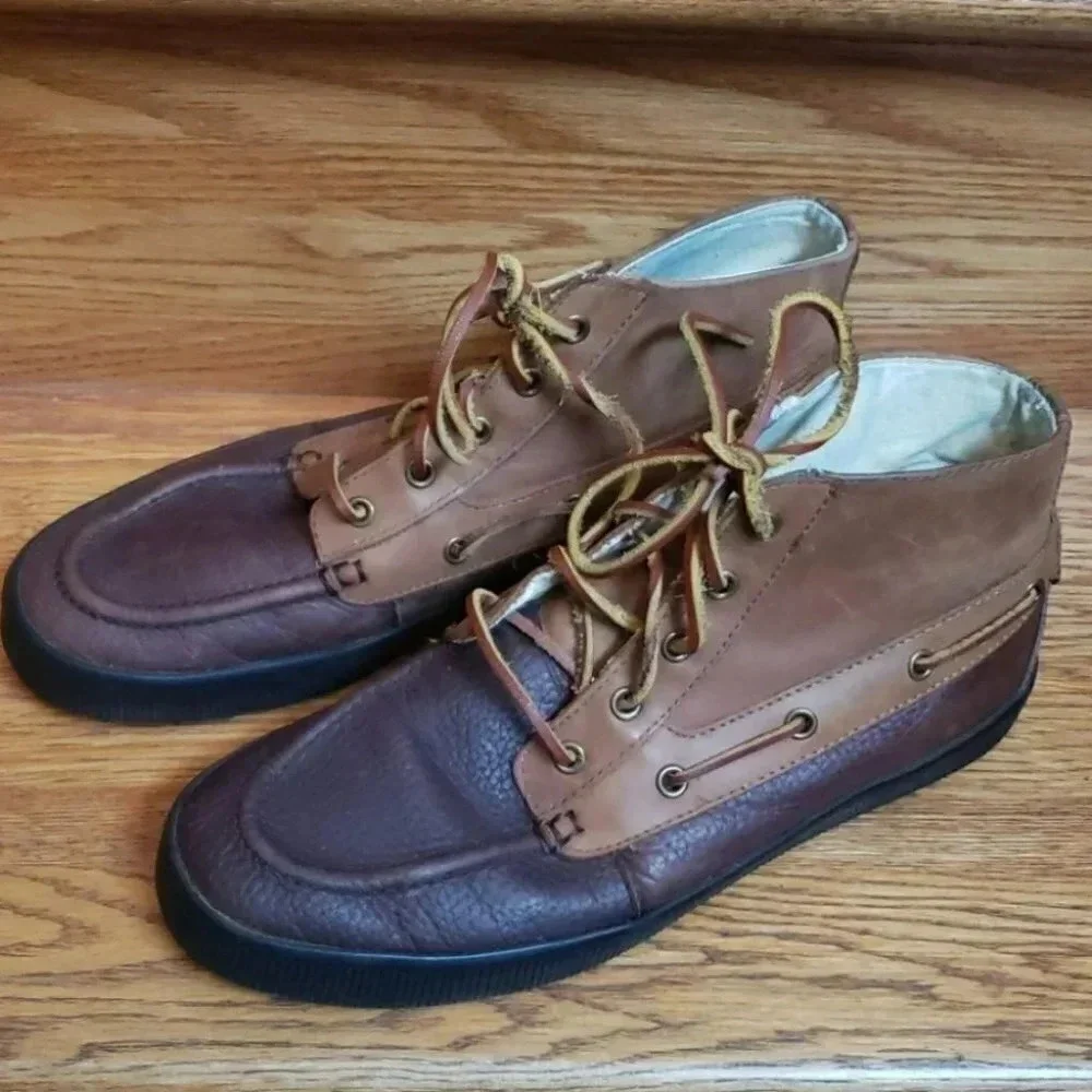 Polo Ralph Lauren Delmont Boots 10D‎ Brown Leather Two-Tone Moc Toe Boat Shoes